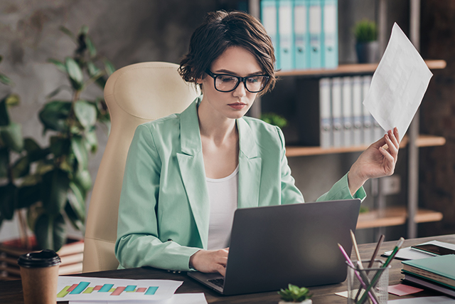 A young female working in an office